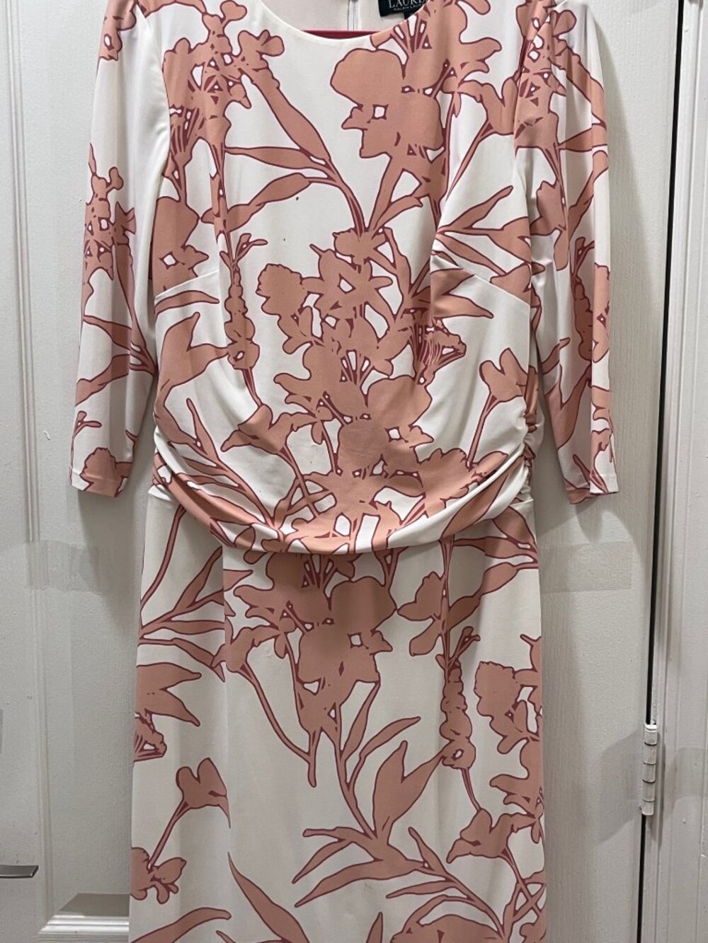 RALPH LAUREN Cream with Pink Dress, Size 14
